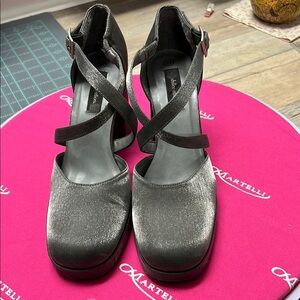 Xhilaration Silver Heels with Crisscross Straps